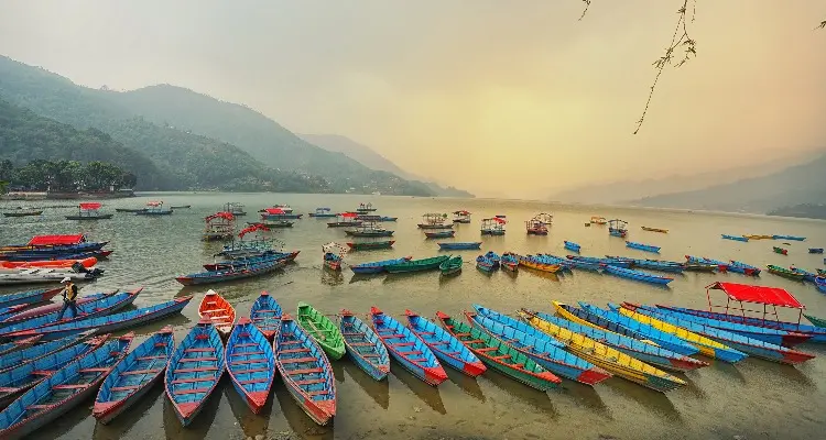 The colorful boats on Phewa Lake