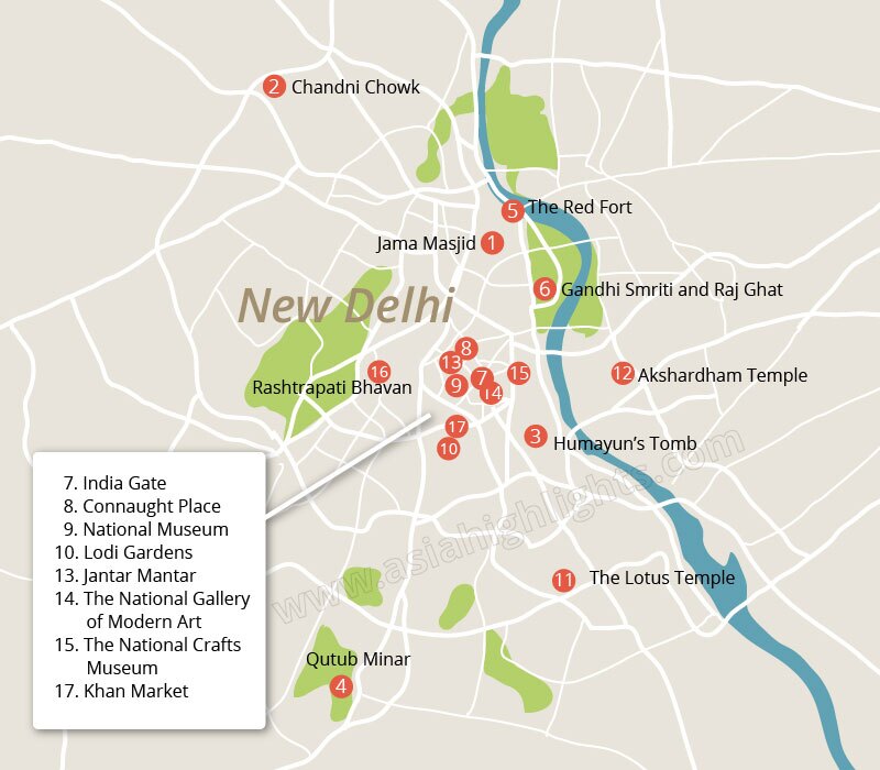 delhi tourist places list with map
