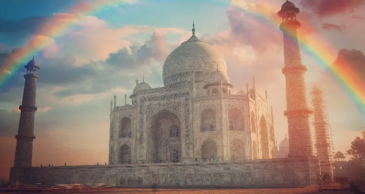 Taj Mahal with rainbow