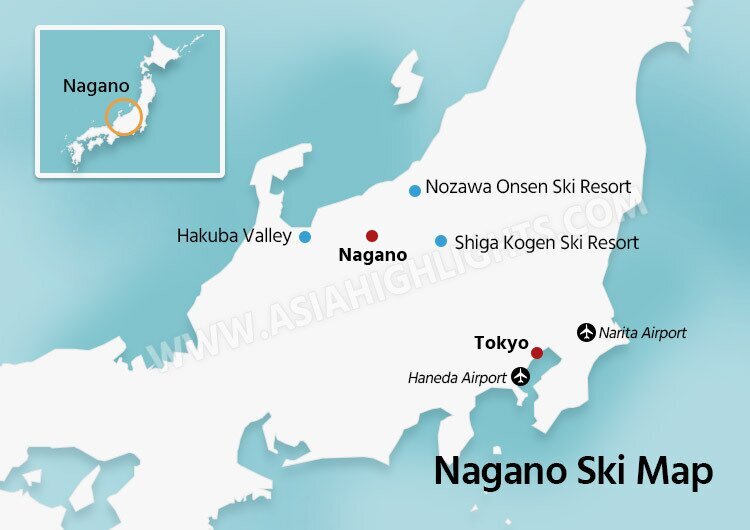 Japan Ski Map with Cities and The Best Ski Resorts: